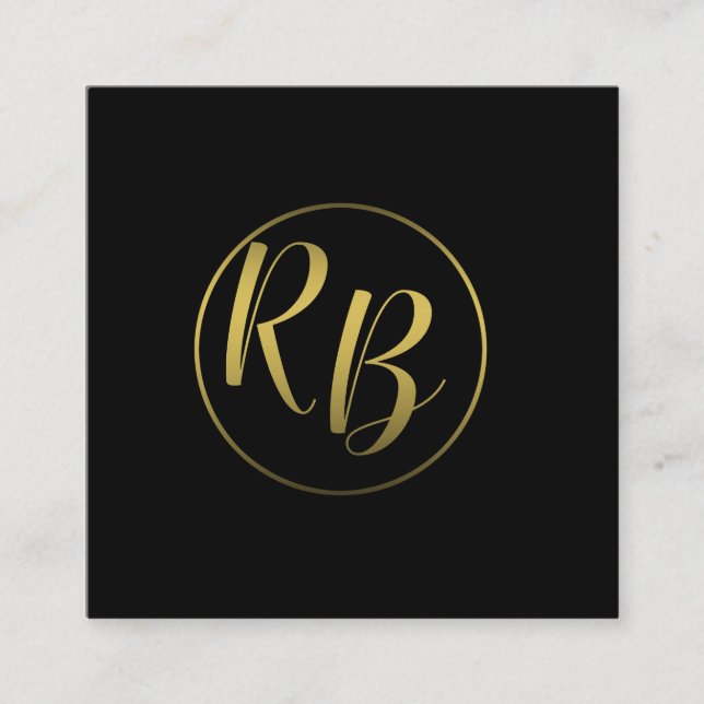 Professional Simple Black Ombre Gold Monogram Square Business Card (Front)