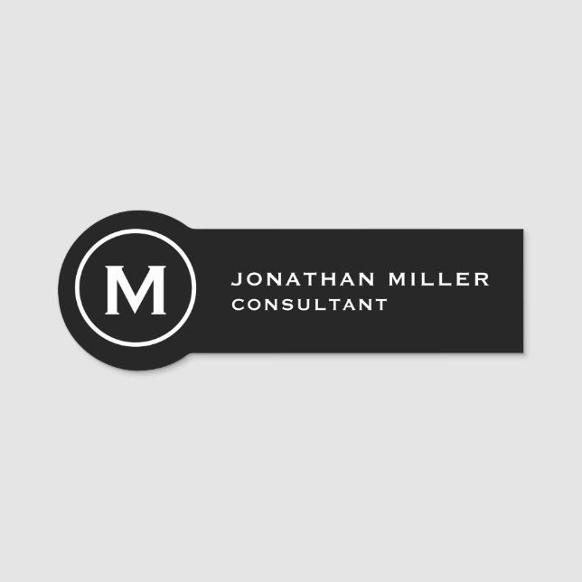 Professional Simple Black White Name Tag (Front)