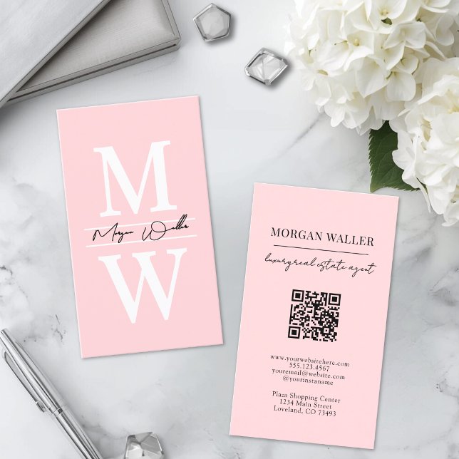 Professional Simple Blush Pink Monogram Business Card (Professional Simple Blush Pink Monogram Business Card)