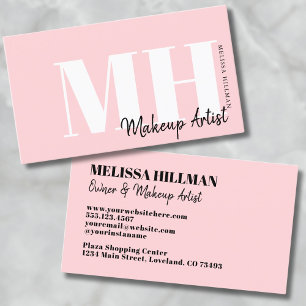 Professional Simple Blush Pink Monogram Business Card