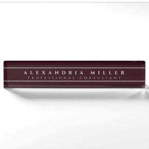 Professional Simple Burgundy Custom Name & Title Nameplate