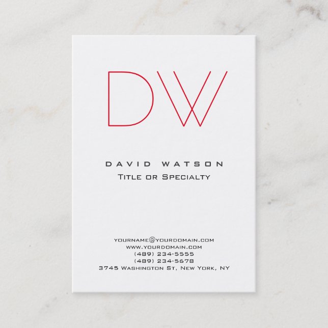 Professional Simple Chic Monogram Red White Modern Business Card (Front)