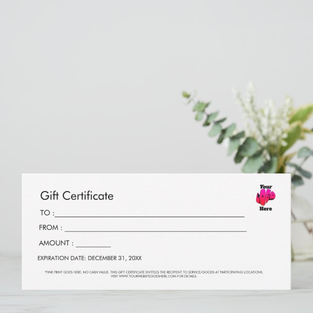 Professional Simple Custom Logo Gift Certificate Invitation (Standing Front)