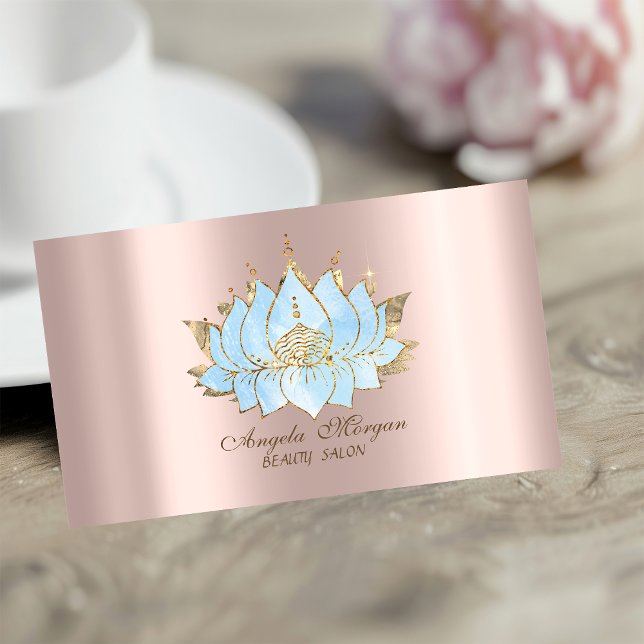 Professional Simple Gold Blue Lotus Rose Gold  Business Card (Creator Uploaded)