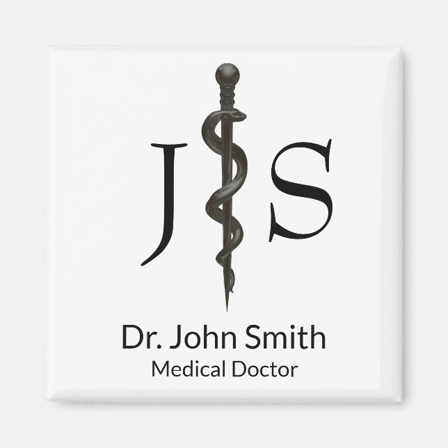 Professional Simple Medical Asclepius White Black Magnet (Front)