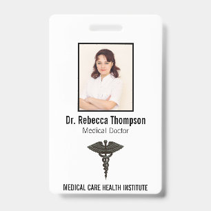 Professional Simple Medical Caduceus Black Photo Badge