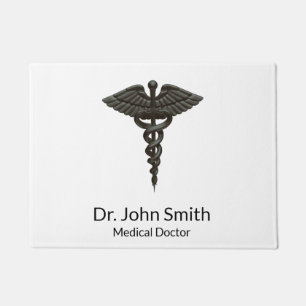 Professional Simple Medical Caduceus Black White Doormat