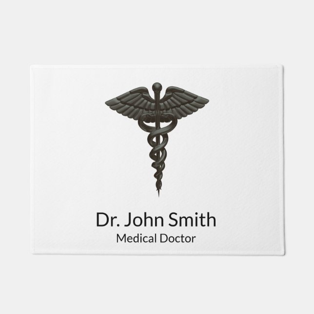 Professional Simple Medical Caduceus Black White Doormat (Front)