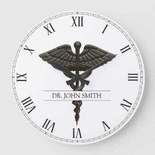 Professional Simple Medical Caduceus Black White Large Clock
