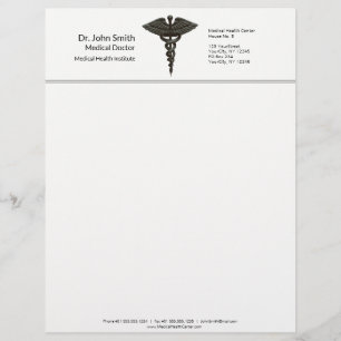 Professional Simple Medical Caduceus Black White Letterhead