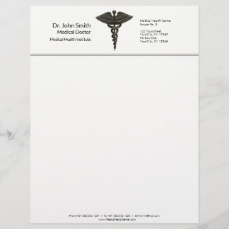 Professional Simple Medical Caduceus Black White Letterhead