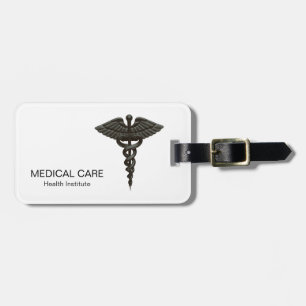 Professional Simple Medical Caduceus Black White Luggage Tag
