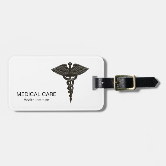 Professional Simple Medical Caduceus Black White Luggage Tag (Front Horizontal)