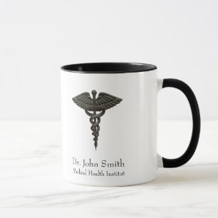 Professional Simple Medical Caduceus Black White Mug