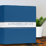 Professional Simple Modern Blue White Stripe Binder<br><div class="desc">Modern three ring binder features a simple design in a trendy classic blue colour palette. Custom name presented on a white banner with a double blue stripe with coordinating blue accents and text. Shown with a custom name and title on the front in modern typography, this personalized professional binder is...</div>