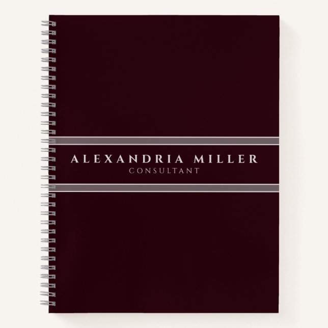 Professional Simple Modern Burgundy & Grey Stripe Notebook (Front)