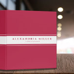 Professional Simple Modern Magenta White Stripe Binder<br><div class="desc">Modern three-ring binder features a simple design in a trendy magenta palette. Custom name presented on a white banner with a double blue stripe with coordinating blue accents and text. Shown with a custom name and title on the front in modern typography, this personalized professional binder is designed with custom...</div>