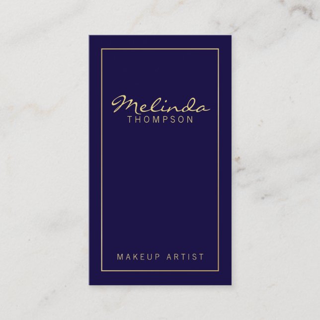 Professional Simple Modern Navy Blue and Gold Business Card (Front)