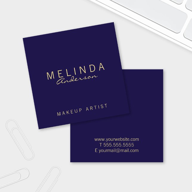 Professional Simple Modern Navy Blue and Gold Square Business Card (Creator Uploaded)