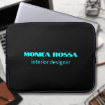 Professional Simple Modern Neon Blue Black Laptop Sleeve<br><div class="desc">Minimalist Clean Black Soli Colour Background and Neon Blue modern font laptop sleeve. Personalize for your custom use.
Classic Design | Elegant Product | Trendy Colours | Stylish and Fashion | Professional Business Design</div>