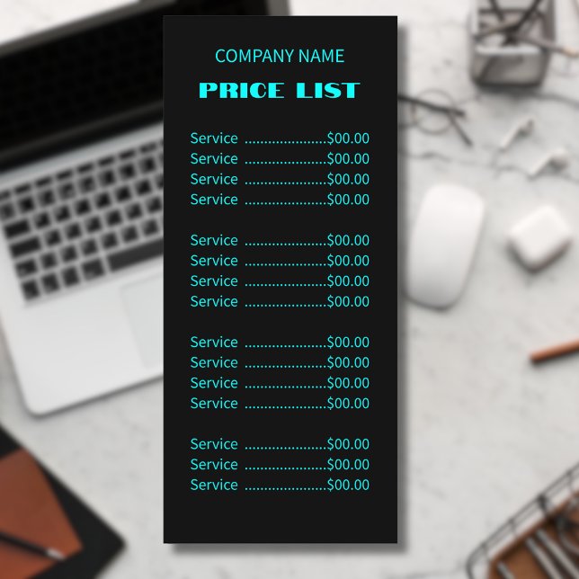 Professional Simple Modern Neon Blue Price List Menu (Creator Uploaded)