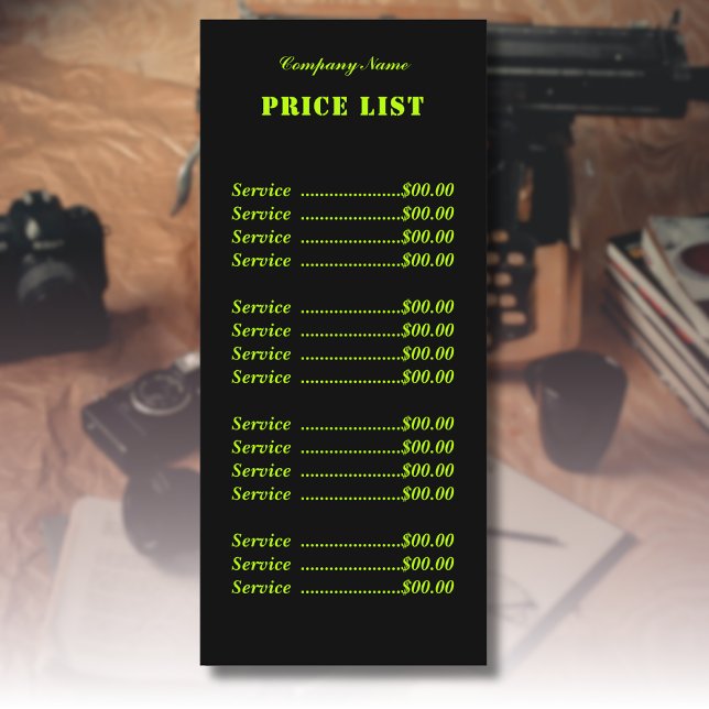 Professional Simple Modern Neon Lime Price List Menu (Creator Uploaded)