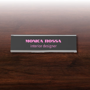Professional Simple Modern Neon Pink Black Desk Name Plate