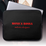 Professional Simple Modern Neon Red Black Laptop Sleeve<br><div class="desc">Minimalist Clean Black Soli Colour Background and Neon Red modern font laptop sleeve. Personalize for your custom use. Click on the "Customize It" button to change the background colour, font styles and font colour.
Classic Design | Elegant Product | Trendy Colours | Stylish and Fashion | Professional Business Design</div>