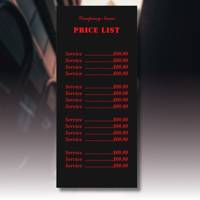 Professional Simple Modern Neon Red Price List Menu (Creator Uploaded)