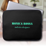 Professional Simple Modern Neon Teal Black Laptop Sleeve<br><div class="desc">Minimalist Clean Black Soli Colour Background and Neon Teal modern font laptop sleeve. Personalize for your custom use. Click on the "Customize It" button to change the background colour, font styles and font colour.
Classic Design | Elegant Product | Trendy Colours | Stylish and Fashion | Professional Business Design</div>