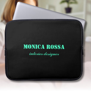 Professional Simple Modern Neon Teal Black Laptop Sleeve