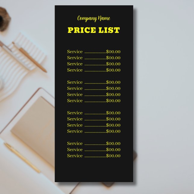 Professional Simple Modern Neon Yellow Price List Menu (Creator Uploaded)