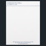 Professional Simple Navy Blue Border Lawyer Letterhead<br><div class="desc">Business letterhead with a simple design featuring your name and title in a navy blue serif font at the top with a thin border below. At the bottom is your contact information in a sans serif font. A basic and plain design that still comes across as professional. A traditional style...</div>