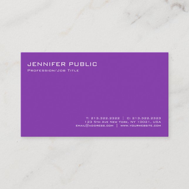 Professional Simple Plain Modern Elegant Violet Business Card (Front)