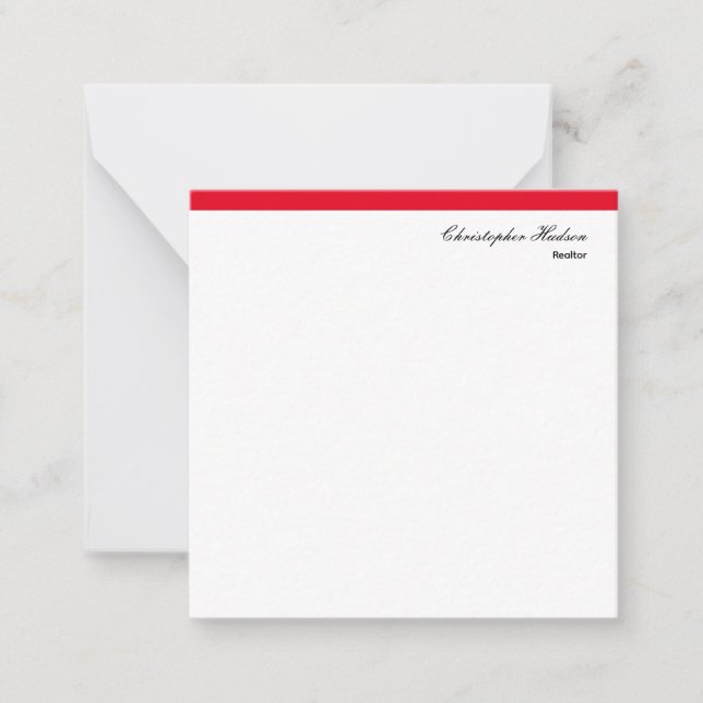 Professional Simple Plain Real Estate Red White Card (Front)