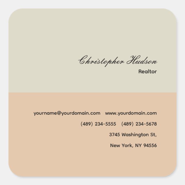 Professional Simple Plain Realtor Real Estate Square Sticker (Front)