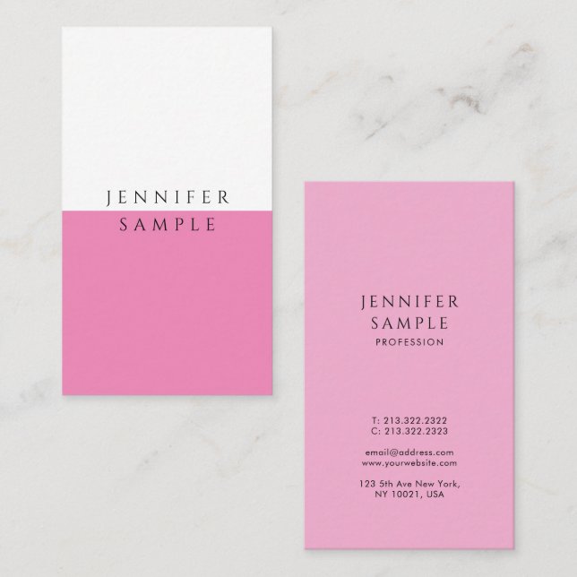 Professional Simple Template Elegant Hot Pink Business Card (Front/Back)