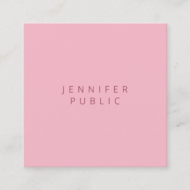 Professional Simple Template Elegant Pink Modern Square Business Card (Front)