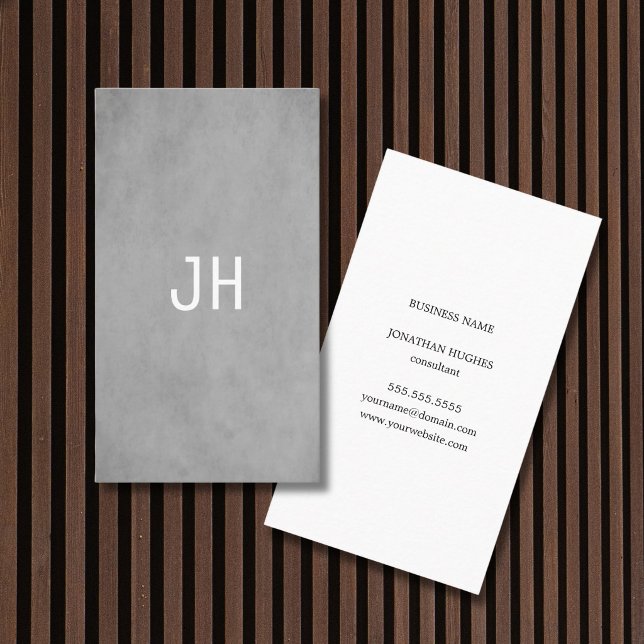 Professional Simple Texture Light Grey Monogram Business Card (Creator Uploaded)