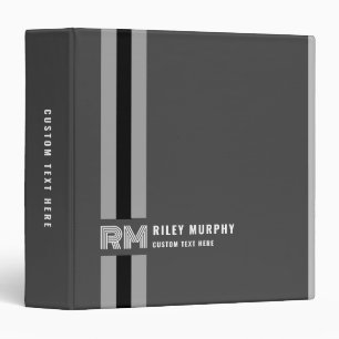 Professional Slate Black and Grey Stripe Initial Binder