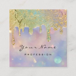 Professional Smoky Blue Holograph Drips Nails Square Business Card