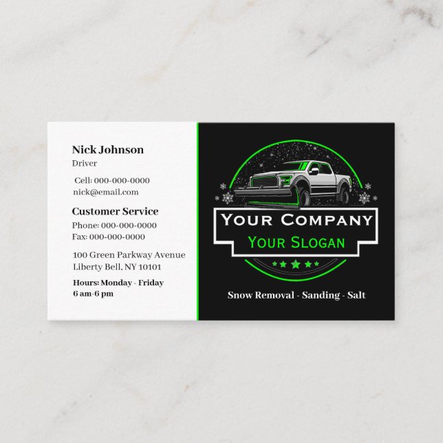 Professional Snow Removal, Snow Plowing Company Business Card (Front)