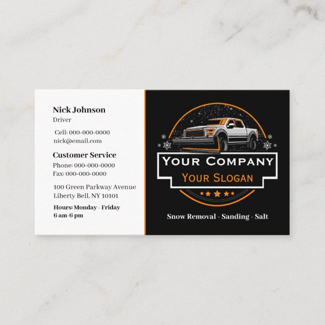 Professional Snow Removal, Snow Plowing Company Business Card (Front)