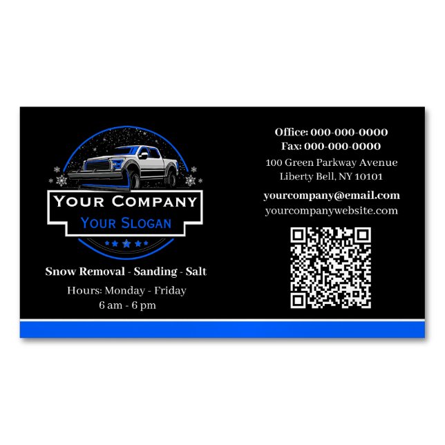 Professional Snow Removal, Snow Plowing Company Magnetic Business Card (Front)