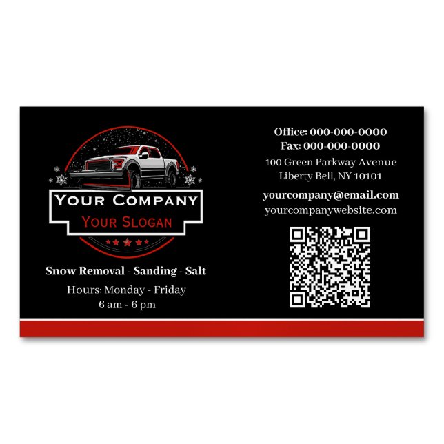 Professional Snow Removal, Snow Plowing Company Magnetic Business Card (Front)