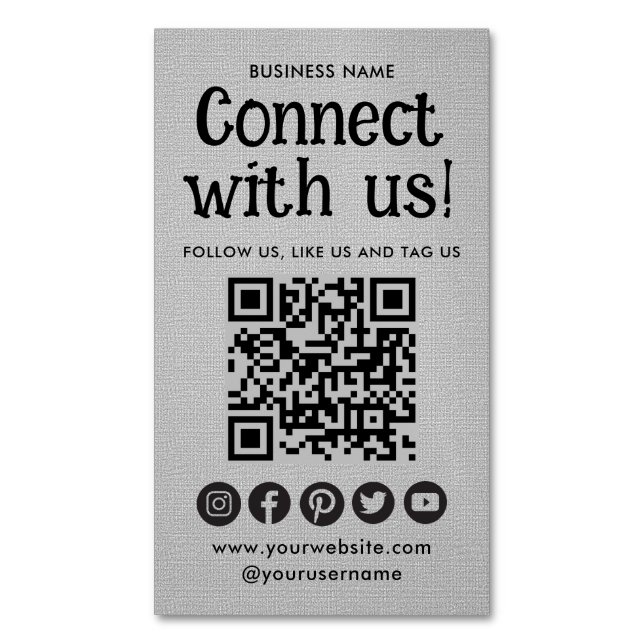 Professional Social Media Website Modern Grey Magnetic Business Card (Front Vertical)