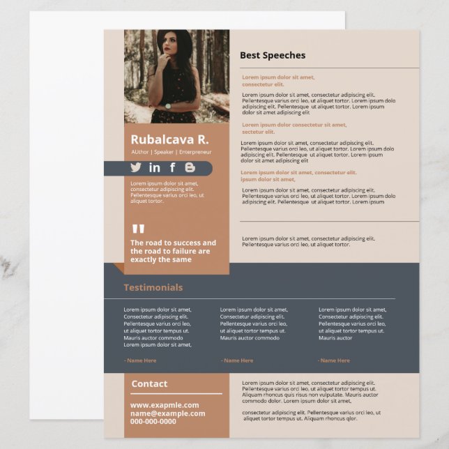  Professional Speaker One Sheet Template  (Front/Back)