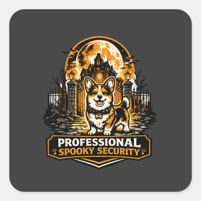Professional Spooky Security Corgi Halloween Guard Square Sticker (Front)