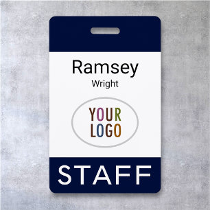 Professional Staff Name Badge with Logo Navy Blue