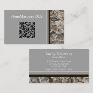 Professional Stonemason Rustic Rock Border QR Code Business Card